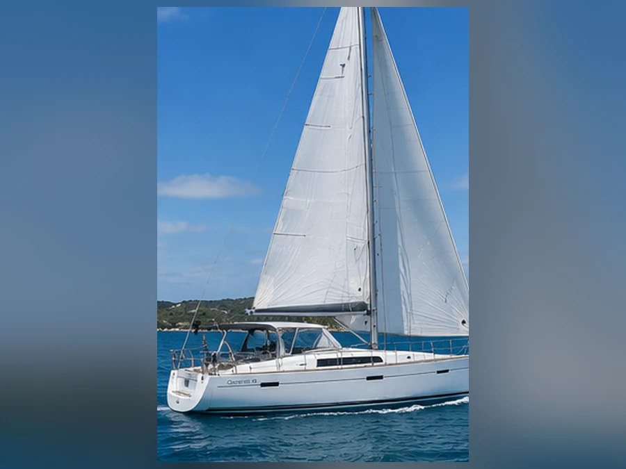 AI-generated example side profile of a white forty-five foot cruising monohull.